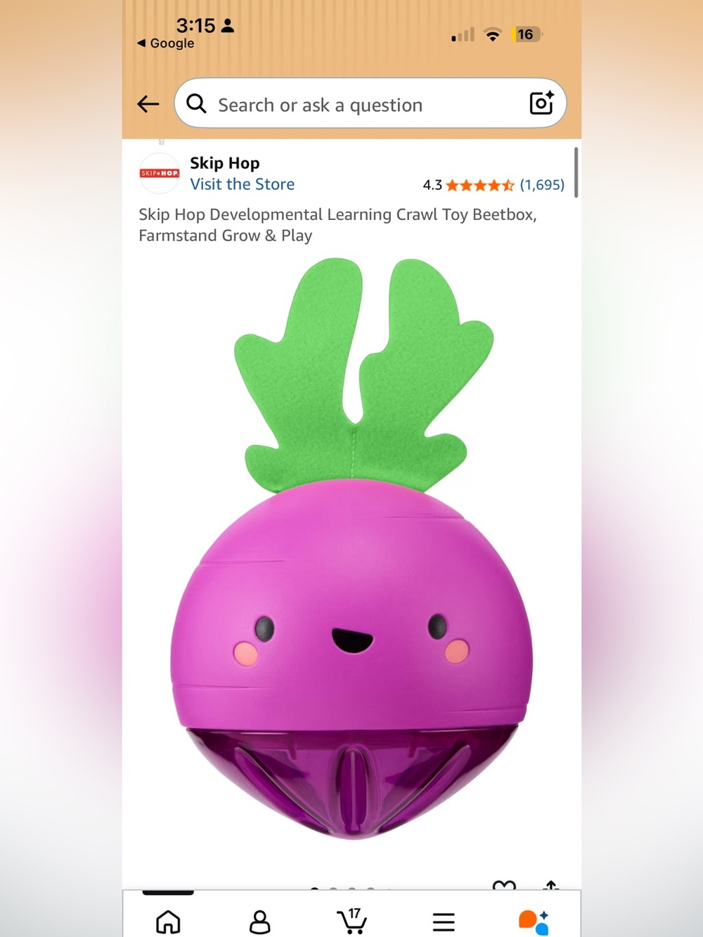Skip Hop Purple Beet Toy with Green Leaf Topper